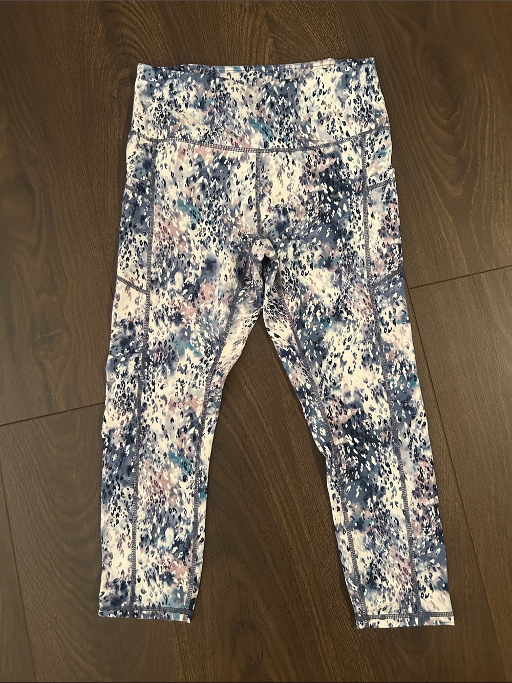 GAIAM Capri Leggings - Blue, Pink, White Abstract Print